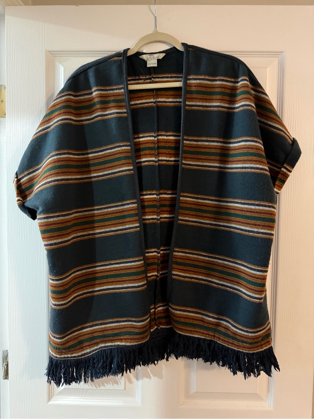 Open-Front Striped Fringe Jacket - Navy